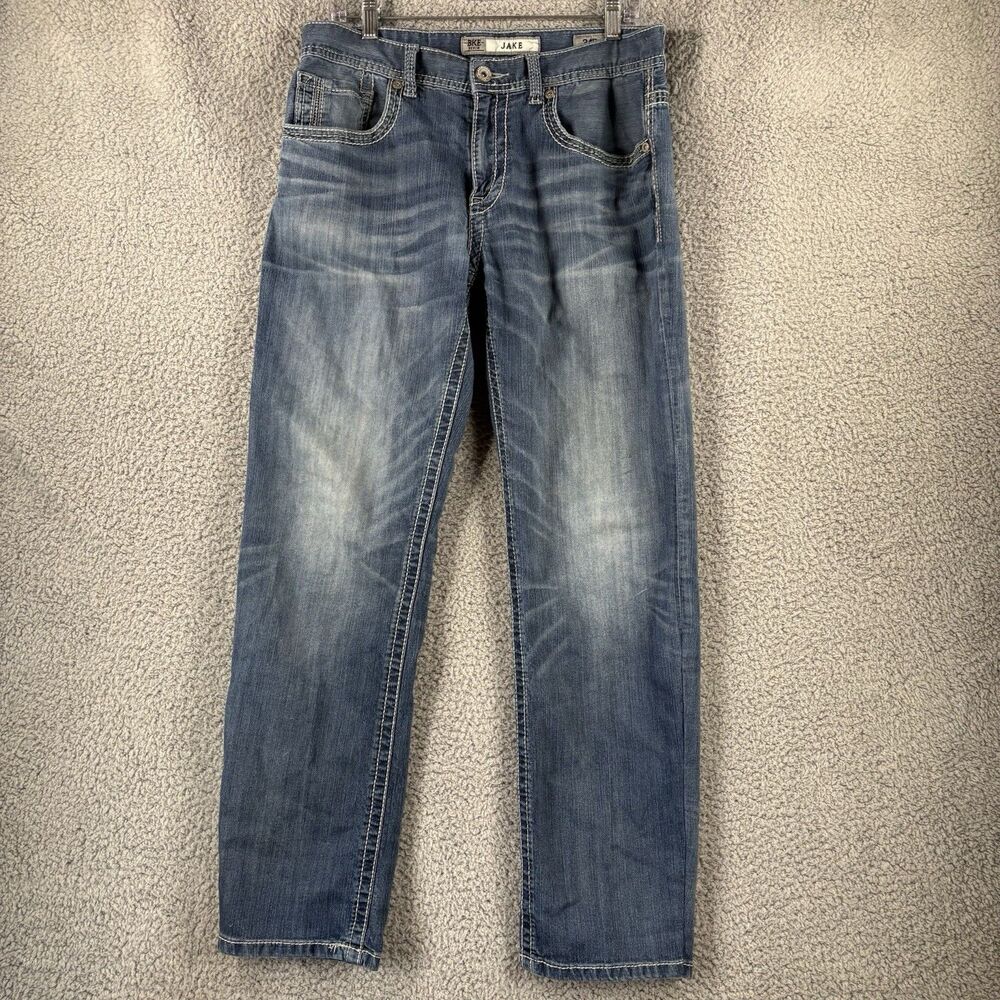 BKE Buckle Jeans Men 34R 34x30 Inseam Blue Jake Straight Leg Denim Medium Wash